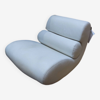 Fauteuil virgule pivotant en cuir blanc par roche bobois - années 80