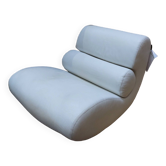 White leather swivel comma armchair by roche bobois - 80s