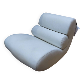 Virgule swivel armchair in white leather by roche bobois - 1980s