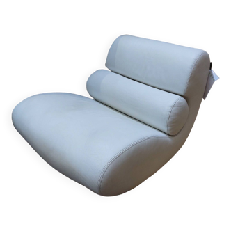 Fauteuil virgule pivotant en cuir blanc par roche bobois - années 80