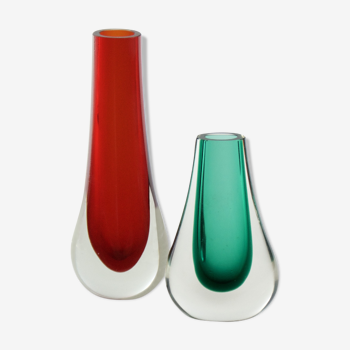 Duo de vases en verre Sommerso années 60