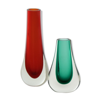 Duo of early 1960s sommerso glass vases