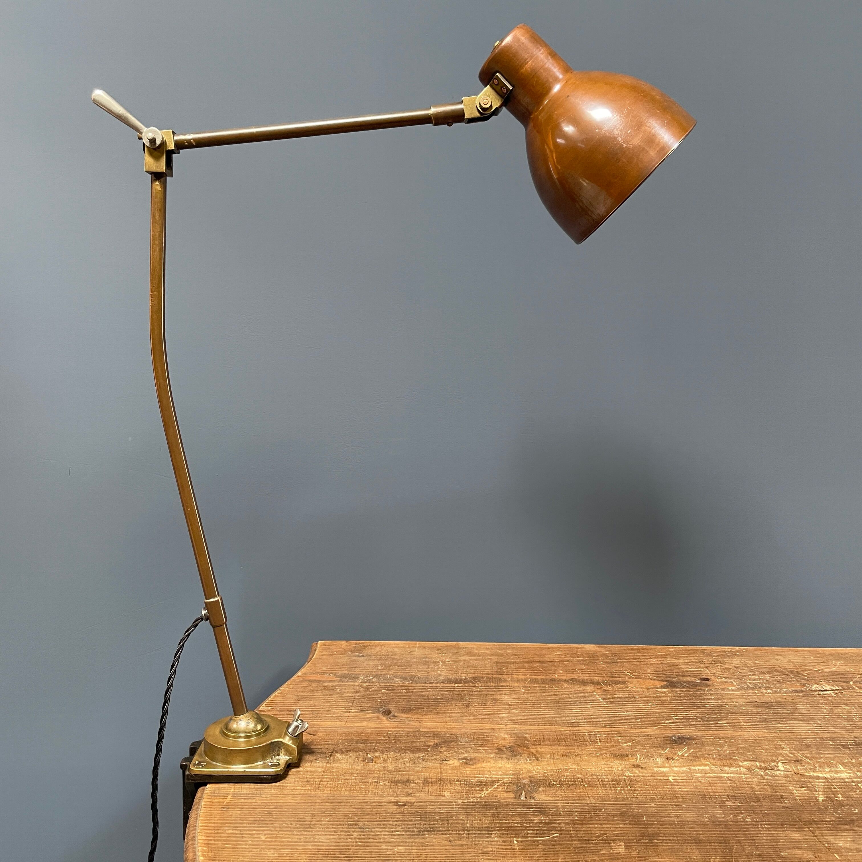 Industria Rotterdam clamp lamp made of brass and copper from the 1930s