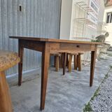 Antique rustic farmhouse table in solid oak with one drawer - 1m15