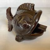 Brown ceramic fish ashtray