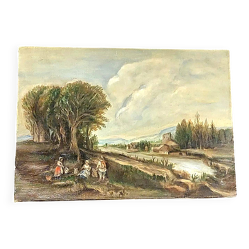 Peinture huile sur toile paysage style xviiie siecle italie