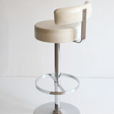 Chrome bar stool in white skai, 1960s.