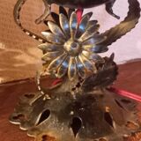 Pair of vintage wrought iron and opaline lamps from the 1960s.