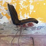 2 of 4 Italian Mid-Century Modern Dining Chairs, Chrome and Black Leather, Vintage Chairs, 1970's
