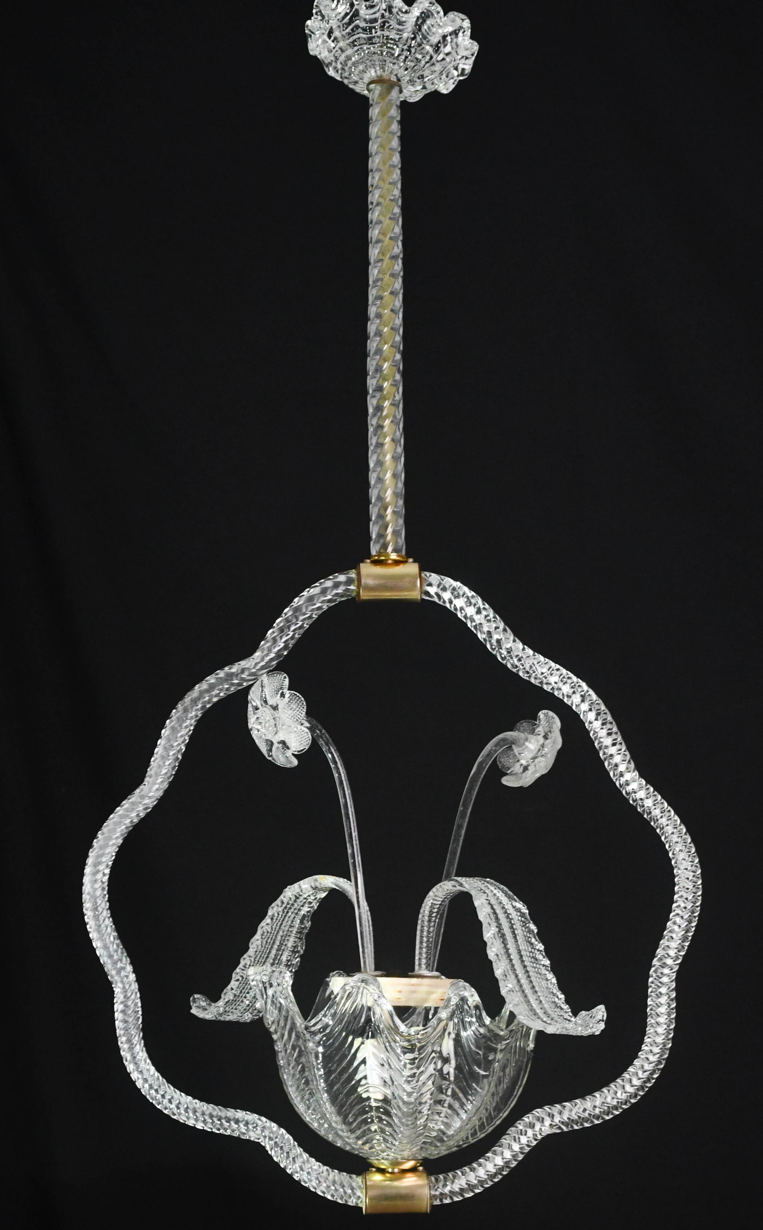 Art Deco transparent Barovier e Toso light with flowers, 1940s