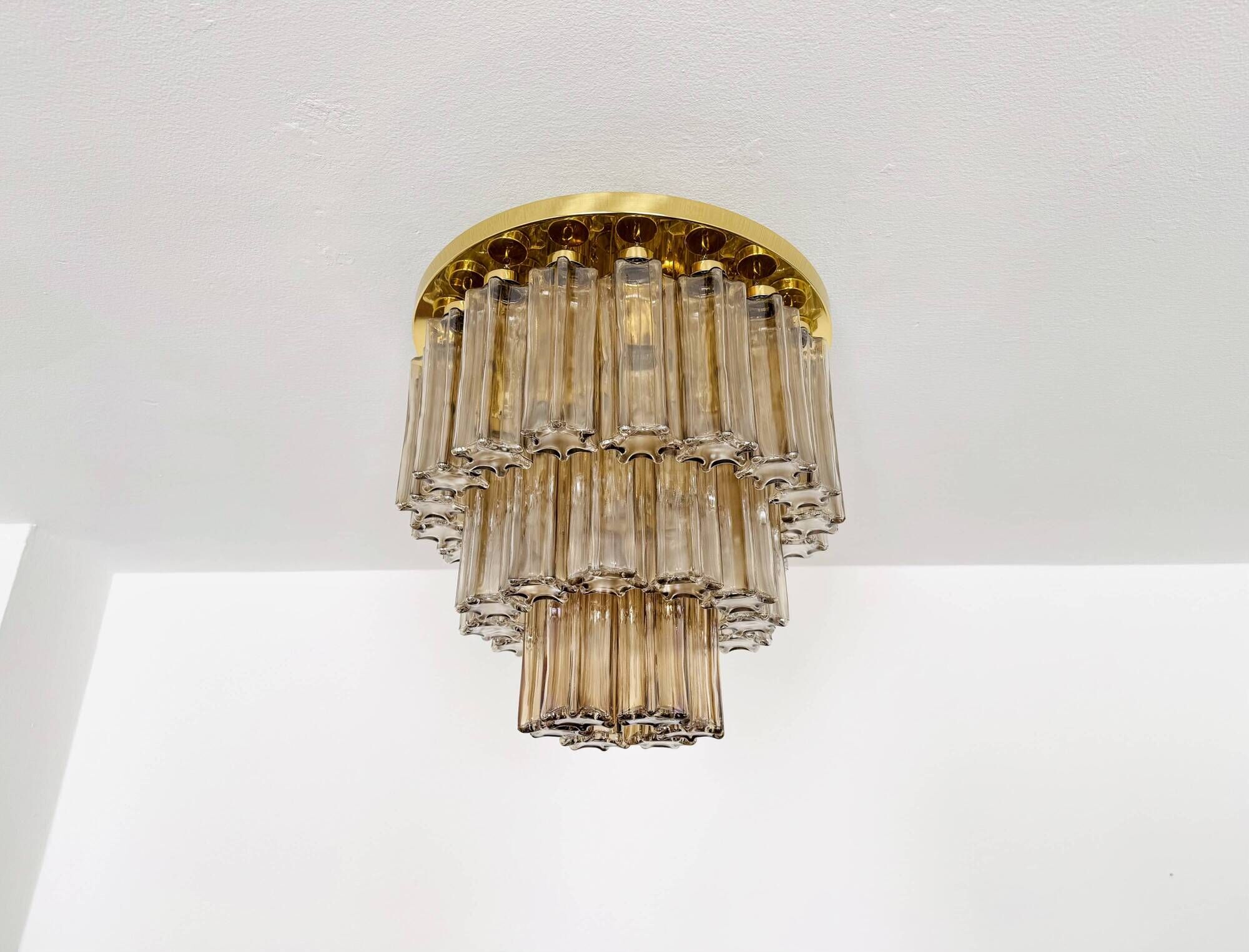 Brass and Smoked Glass Chandelier by Glashütte Limburg
