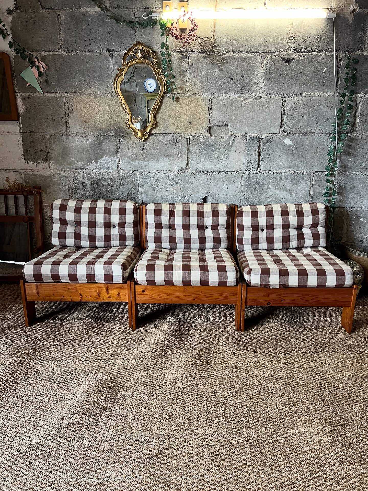 3 vintage wooden armchairs/lounges