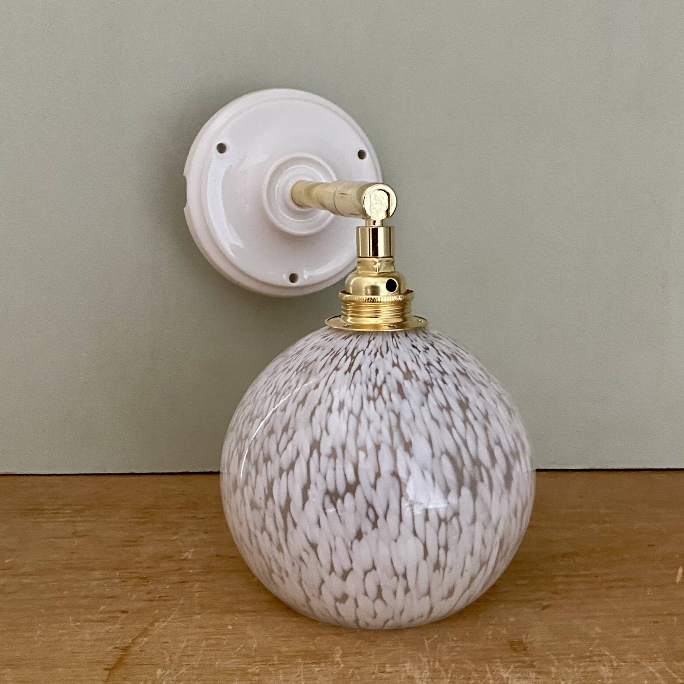 Vintage globe wall lamp in white Clichy glass