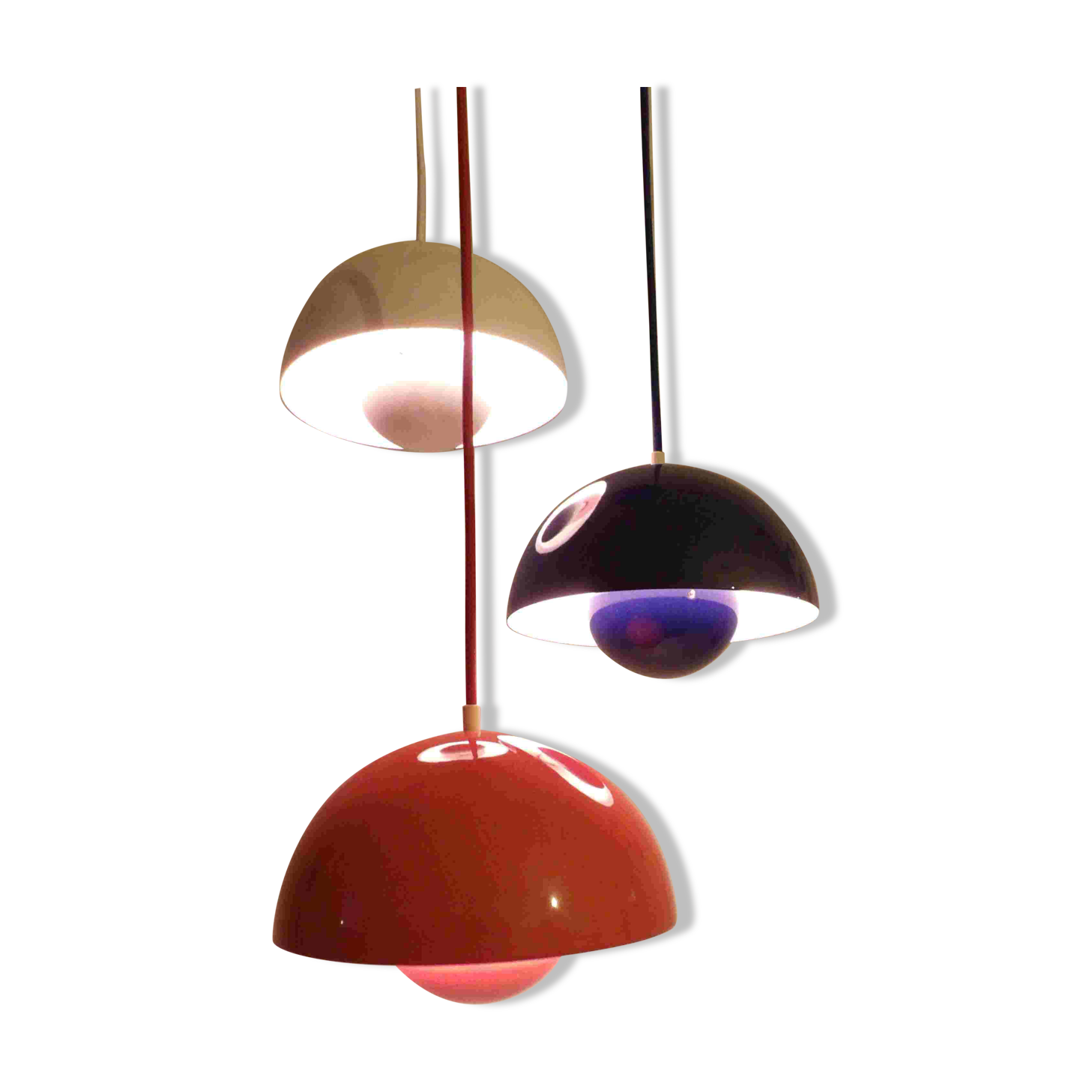 3 x Early Louis Poulsen Verner Panton VP1 flowerpot lamps Cluster of three