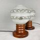 Pair Portuguese mid century wooden  table lamps