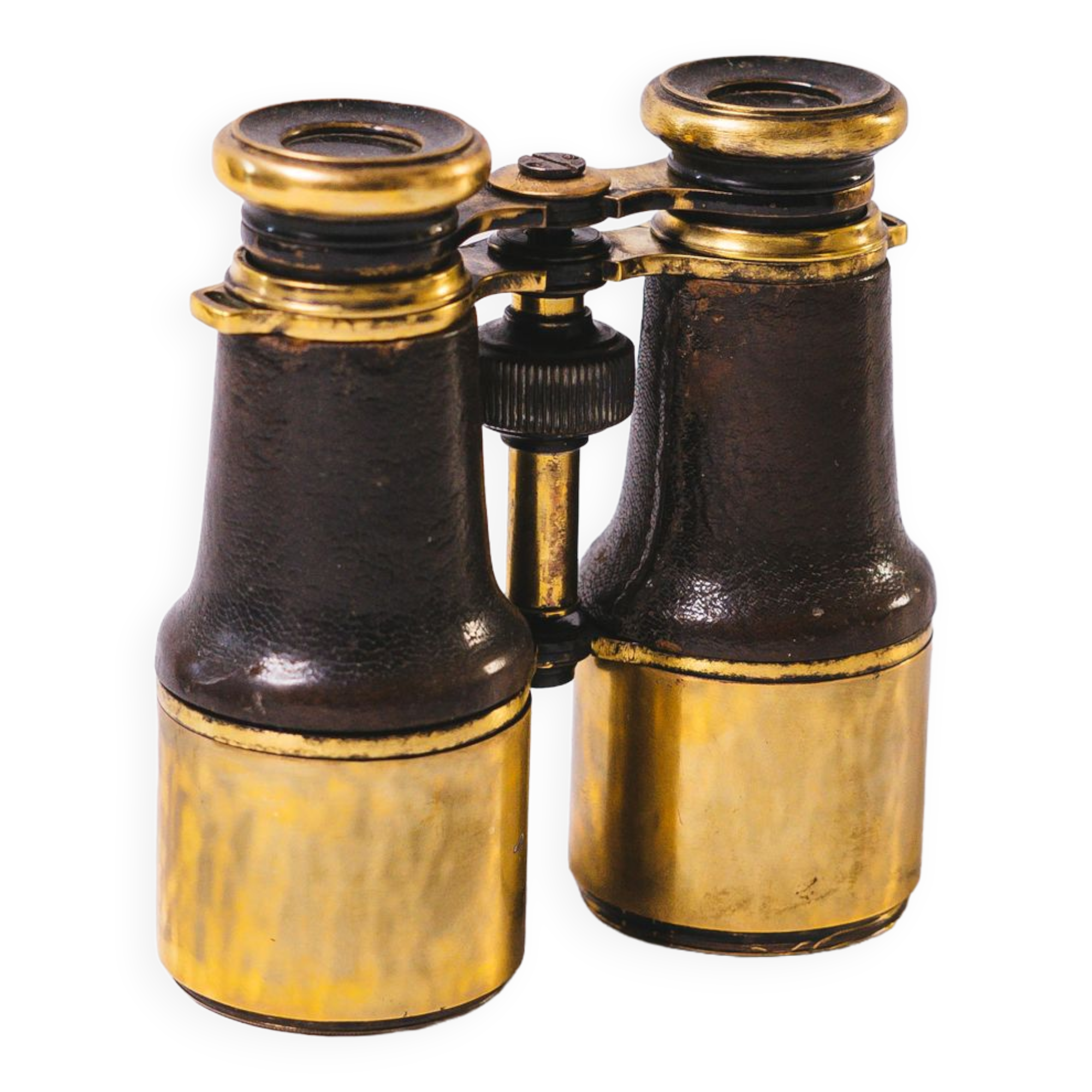 Pair of 1900 theater binoculars brass and restored leather