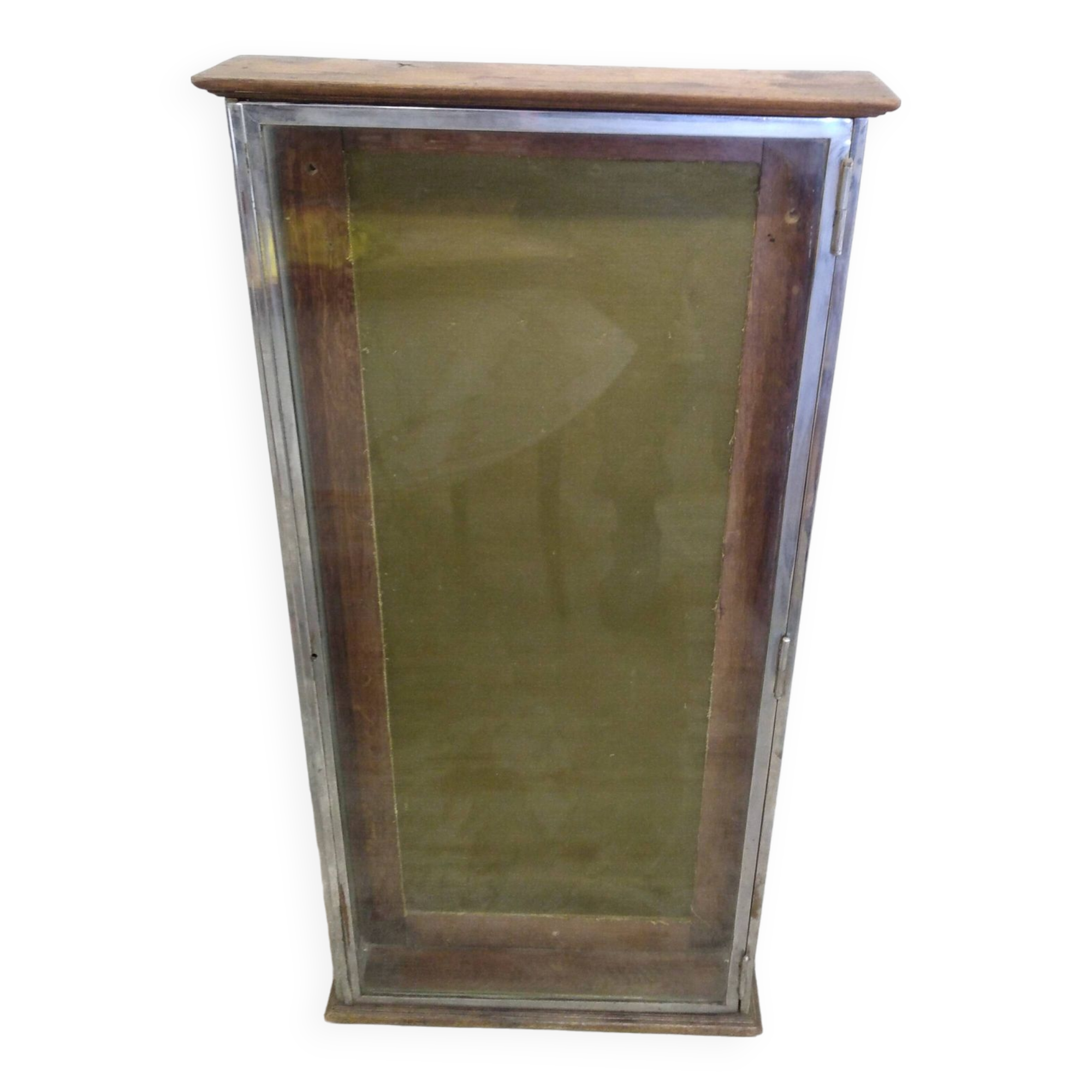 Atypical old wooden and metal wall display case