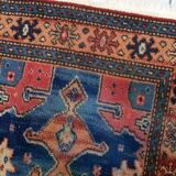 Vintage 1950s German tribal style wool rug, geometric medallion, 84cm x 180cm