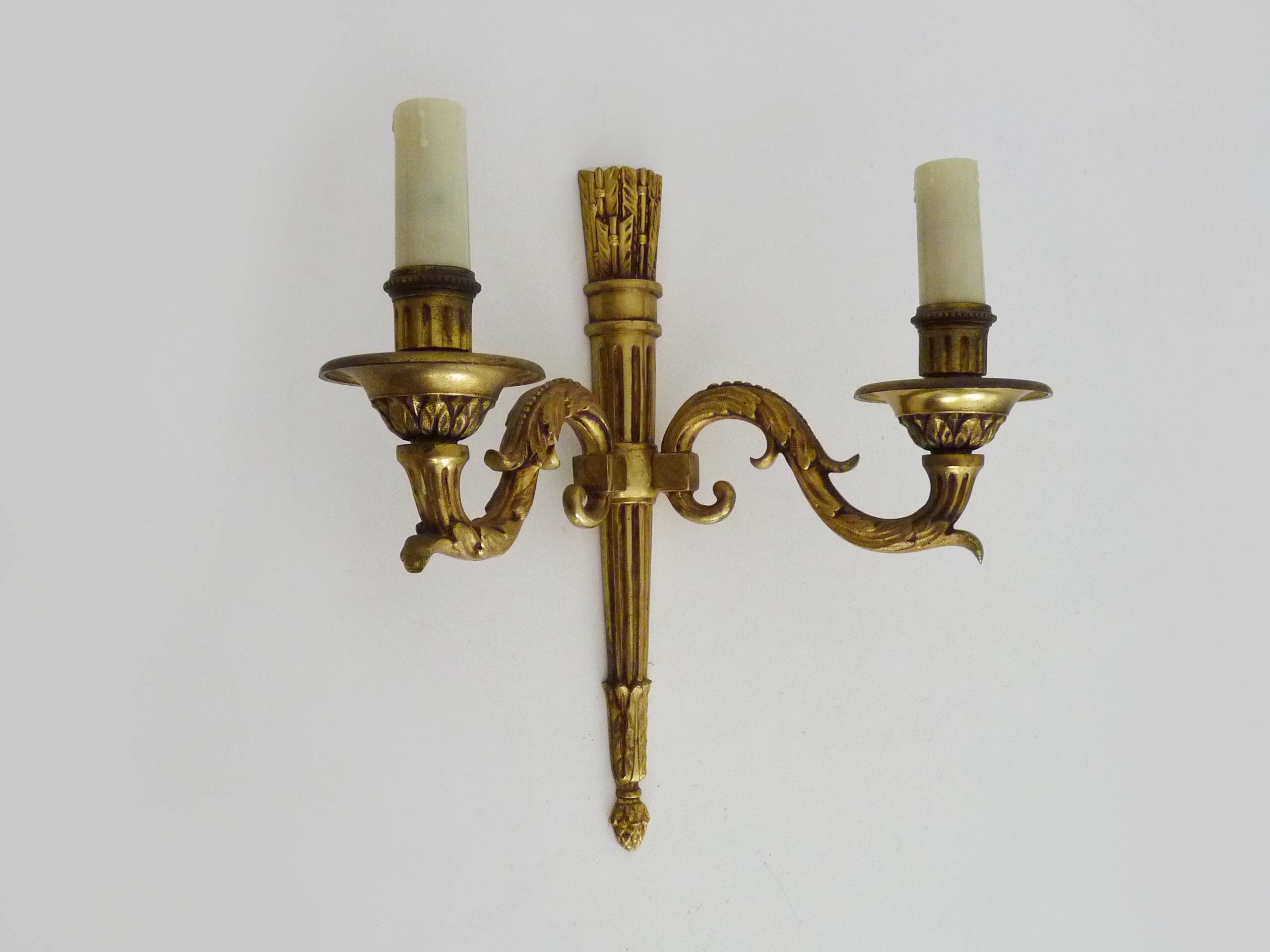 Empire-style wall lamp with double lights in bronze from the 1960s.