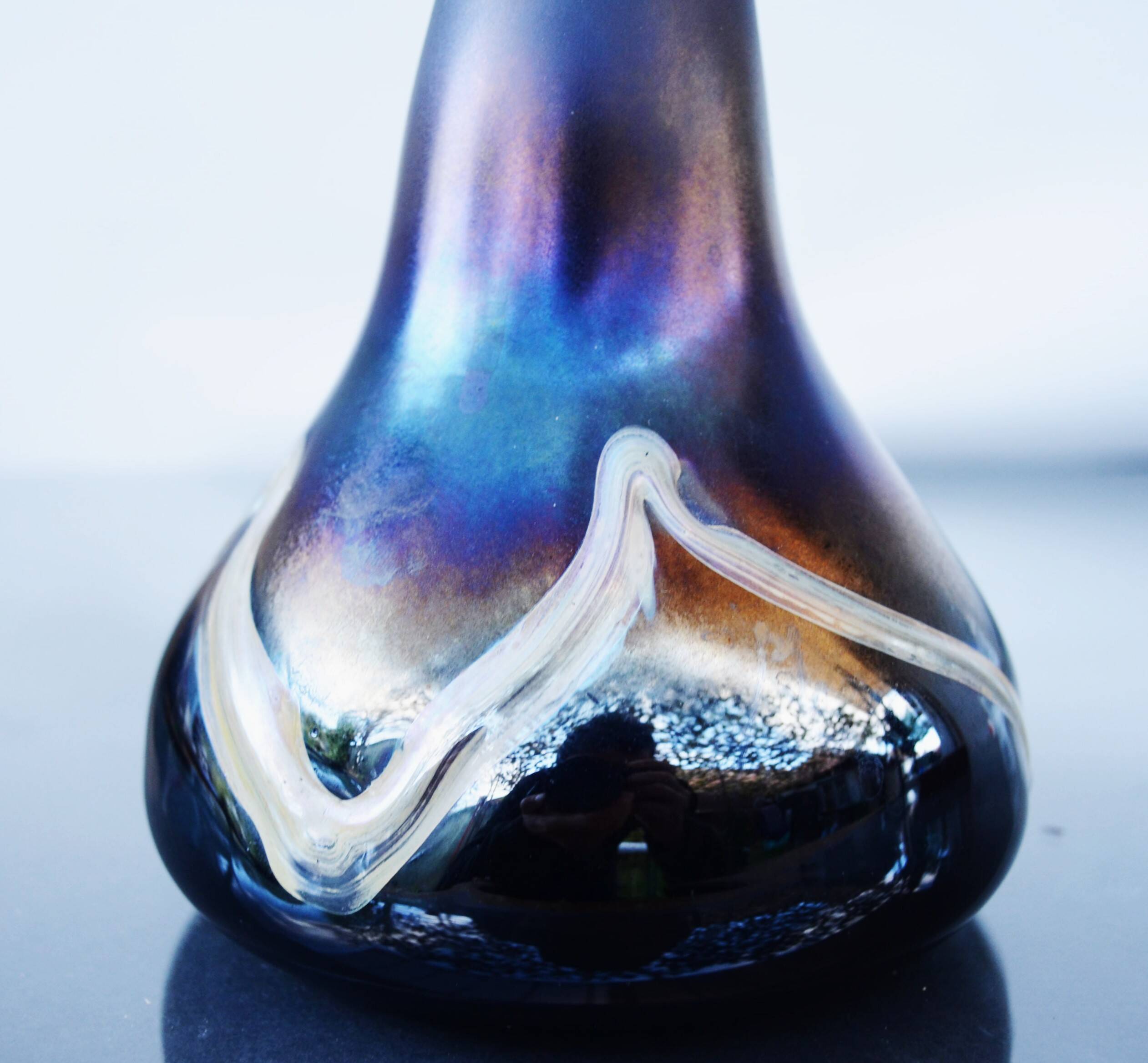 Erwin Eisch Hutte Vase Vintage Black Iridescent Blue-violet 35cm
