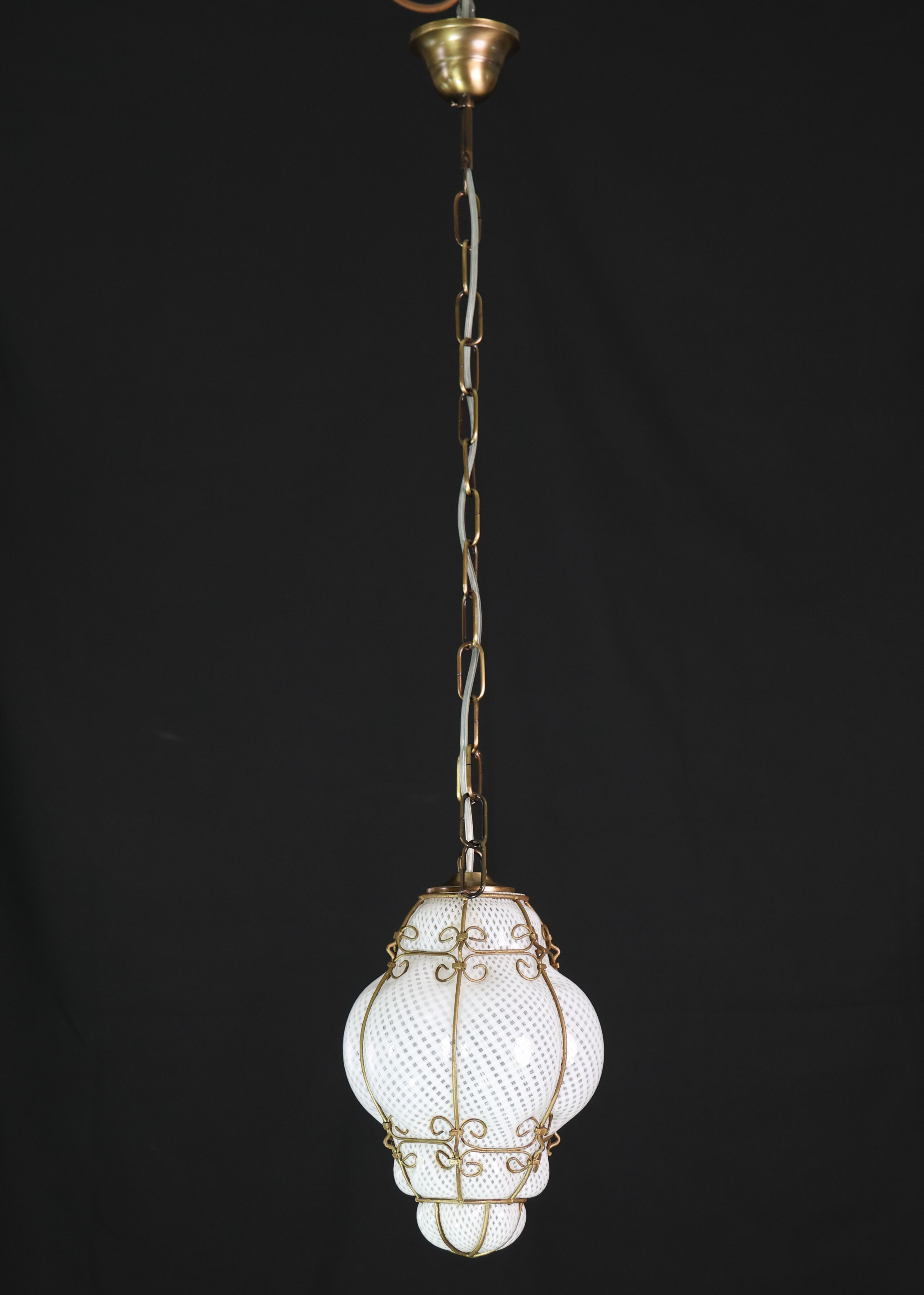 Venetian Lantern in Murano Reticello Glass, 1950s