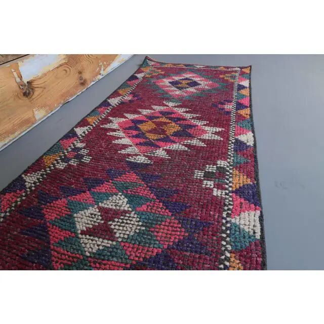 Vintage Turkish Hand-Knotted Pink Runner 75x332
