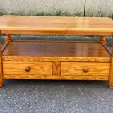 Colonial coffee table in solid pine with 2 drawers