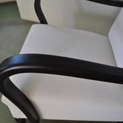 Ivory Art Deco armchair in fabric and dark wood, high back, 1920s-1930s.