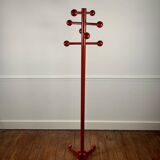 Postmodern coat rack in red lacquered beech, Italy, 1980s