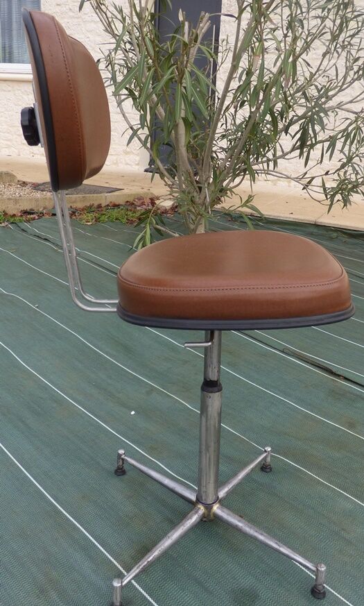 Vintage office chair brand mirima adjustable with brown imitation leather top and metal foot