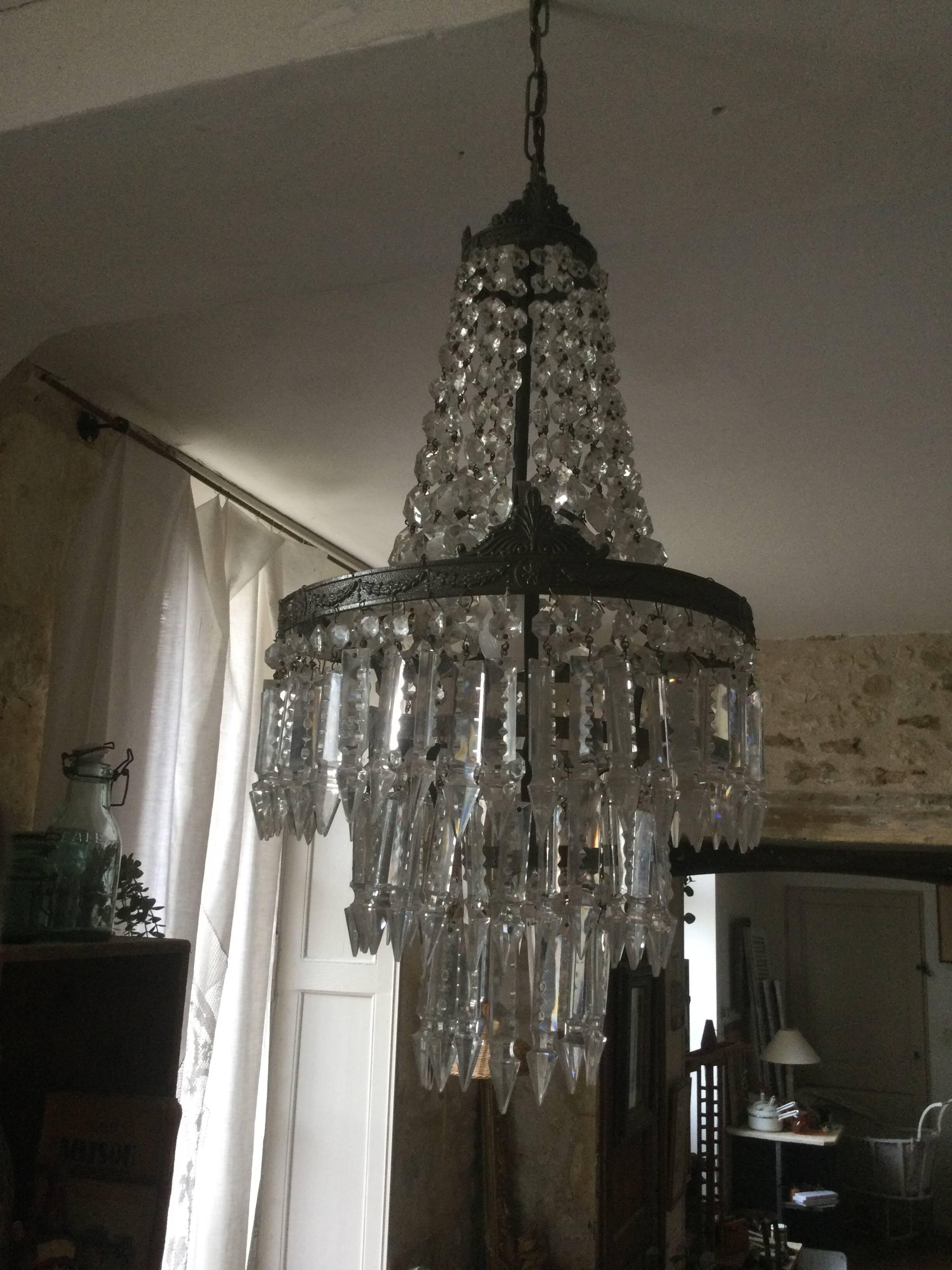 Lustre montgolfière ancien à pampilles
