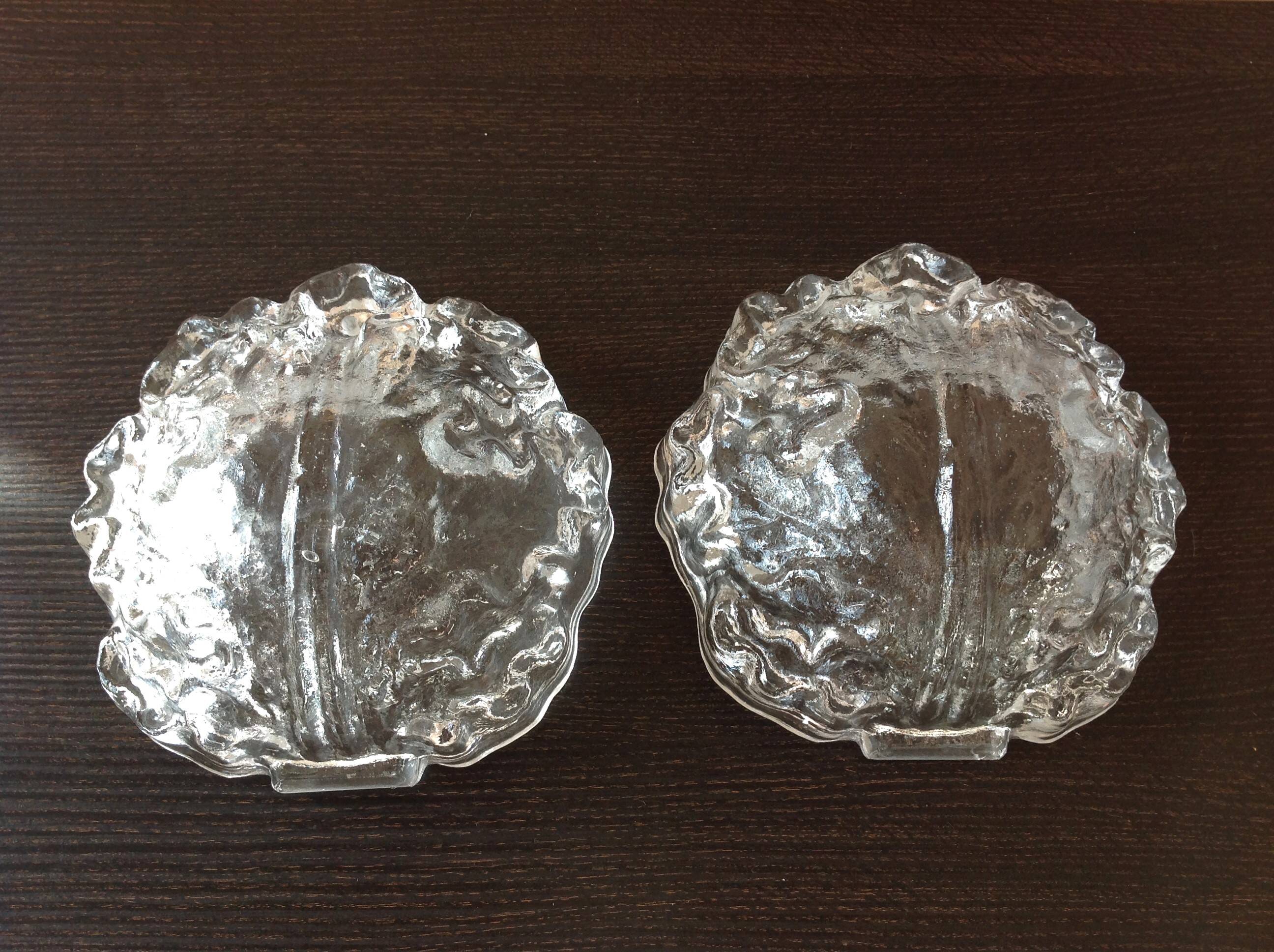 Pair of ice glass and brass wall lights by Limburg / vintage 60s-70s