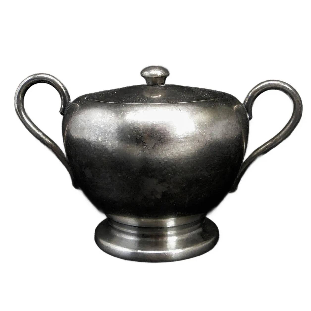 Sucrier Art Déco, en laiton argenté, Pologne, années 1950