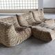 Vintage Togo pouf in brown Liberty print velvet with floral pattern by Ligne Roset (rare)