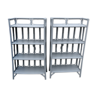 Pair of shelf in grey rattan