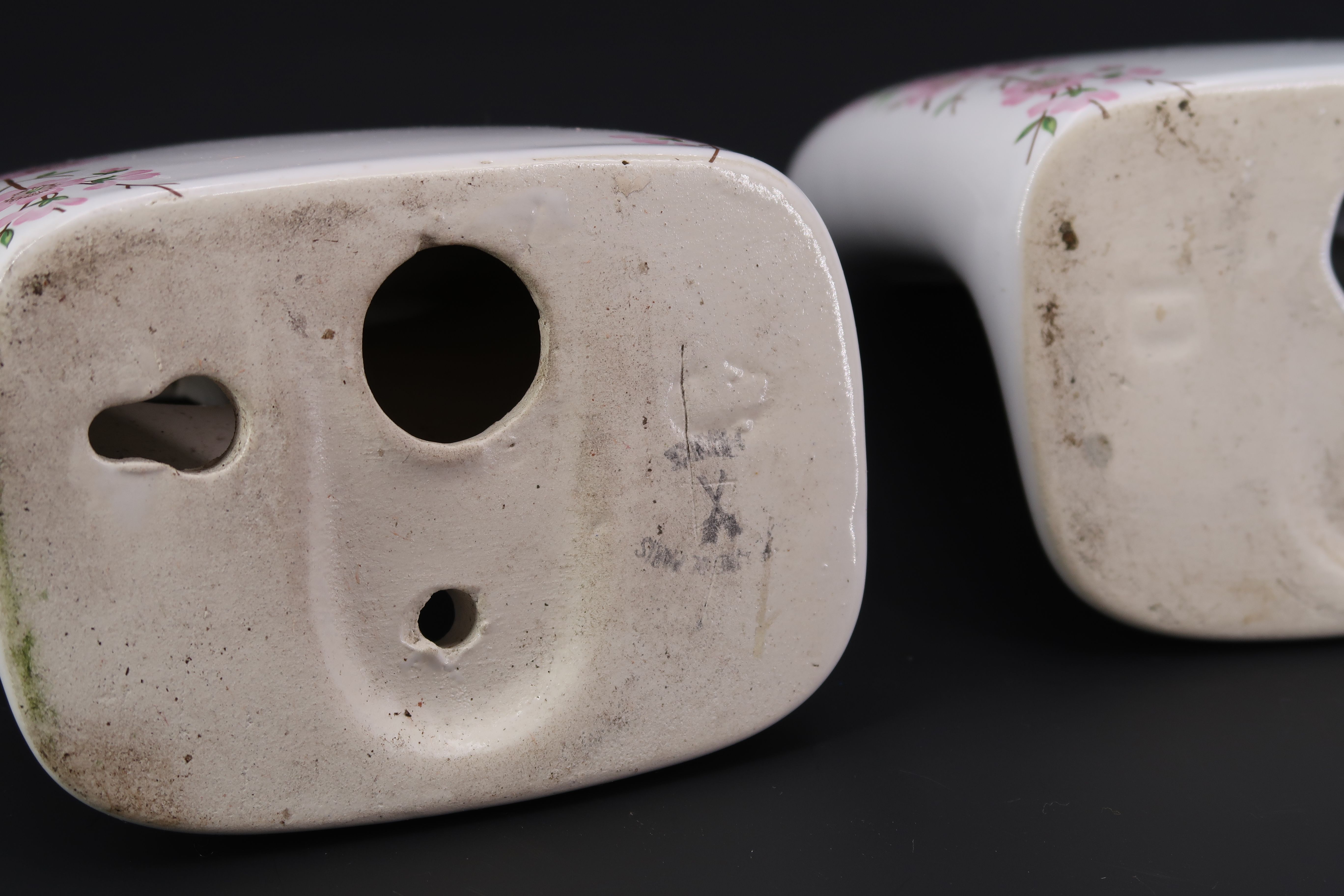 Paris porcelain towel rack, floral decoration, 60s