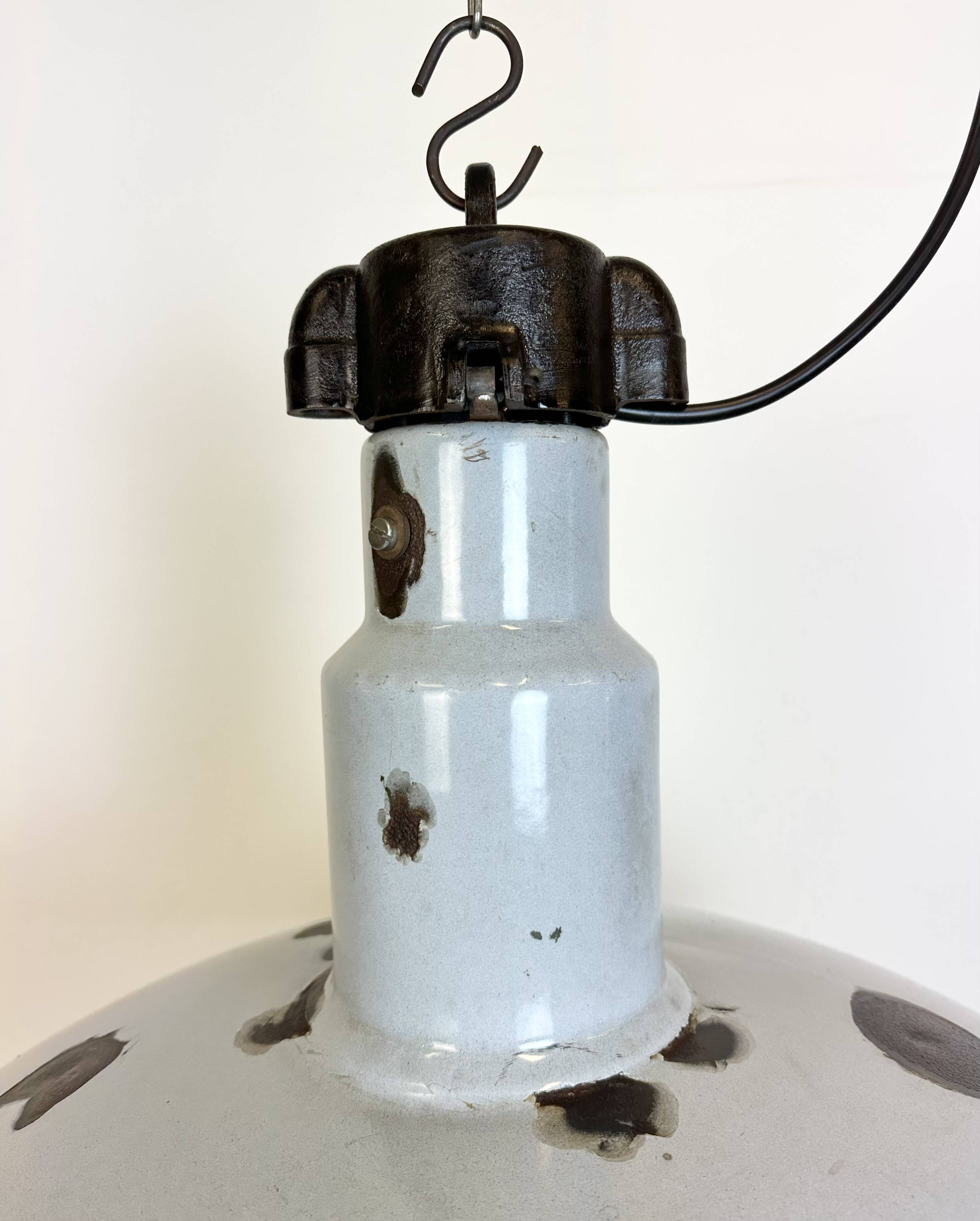 Large Industrial Midcentury Grey Enamel Factory Lamp, 1950s