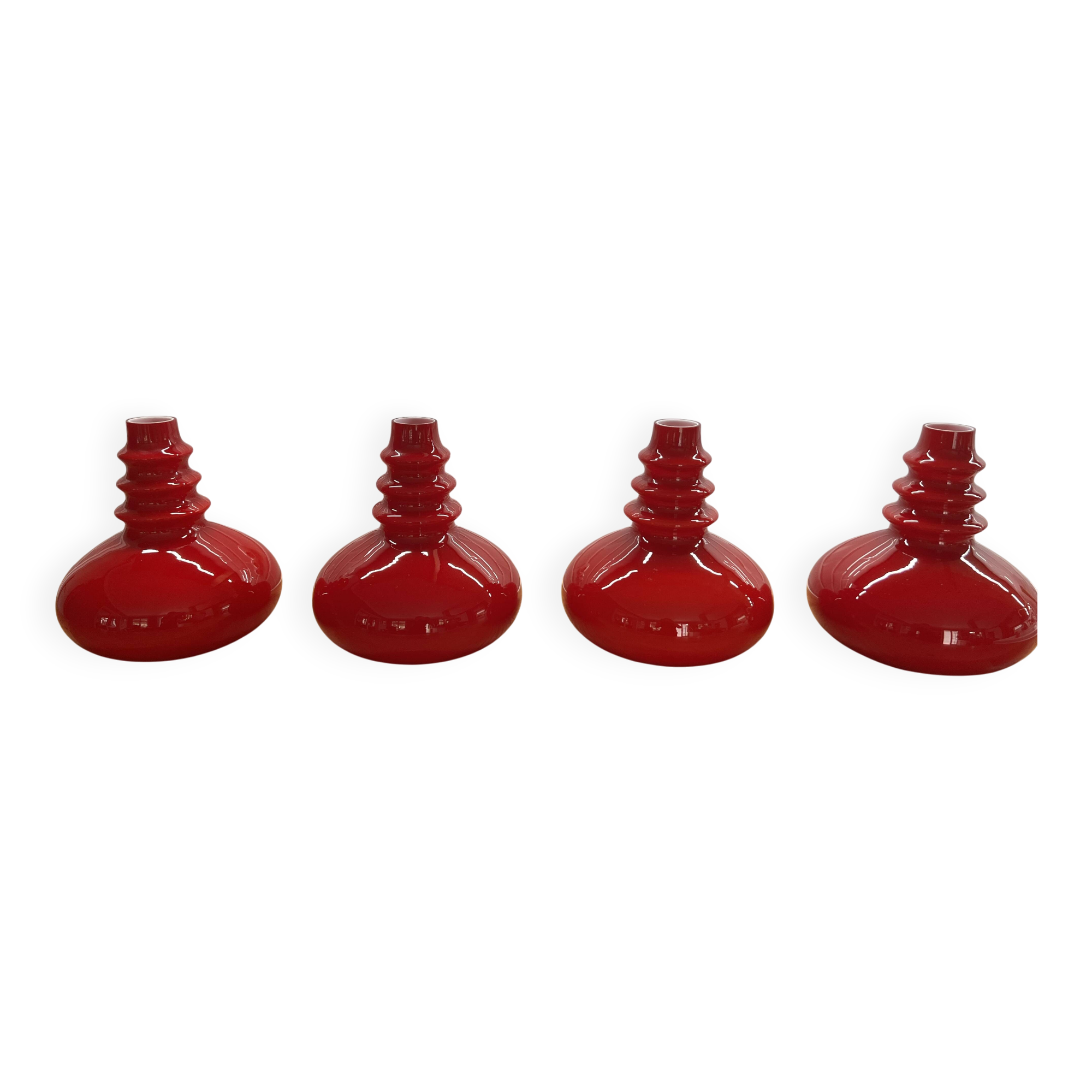 Rare set of 4 red glass pendants from the mid-century by Peill & Putzler (1970s)
