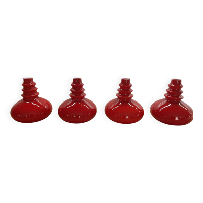 Ensemble rare de 4 pendentifs en verre rouge du milieu du siècle par Peill & Putzler (années 1970)