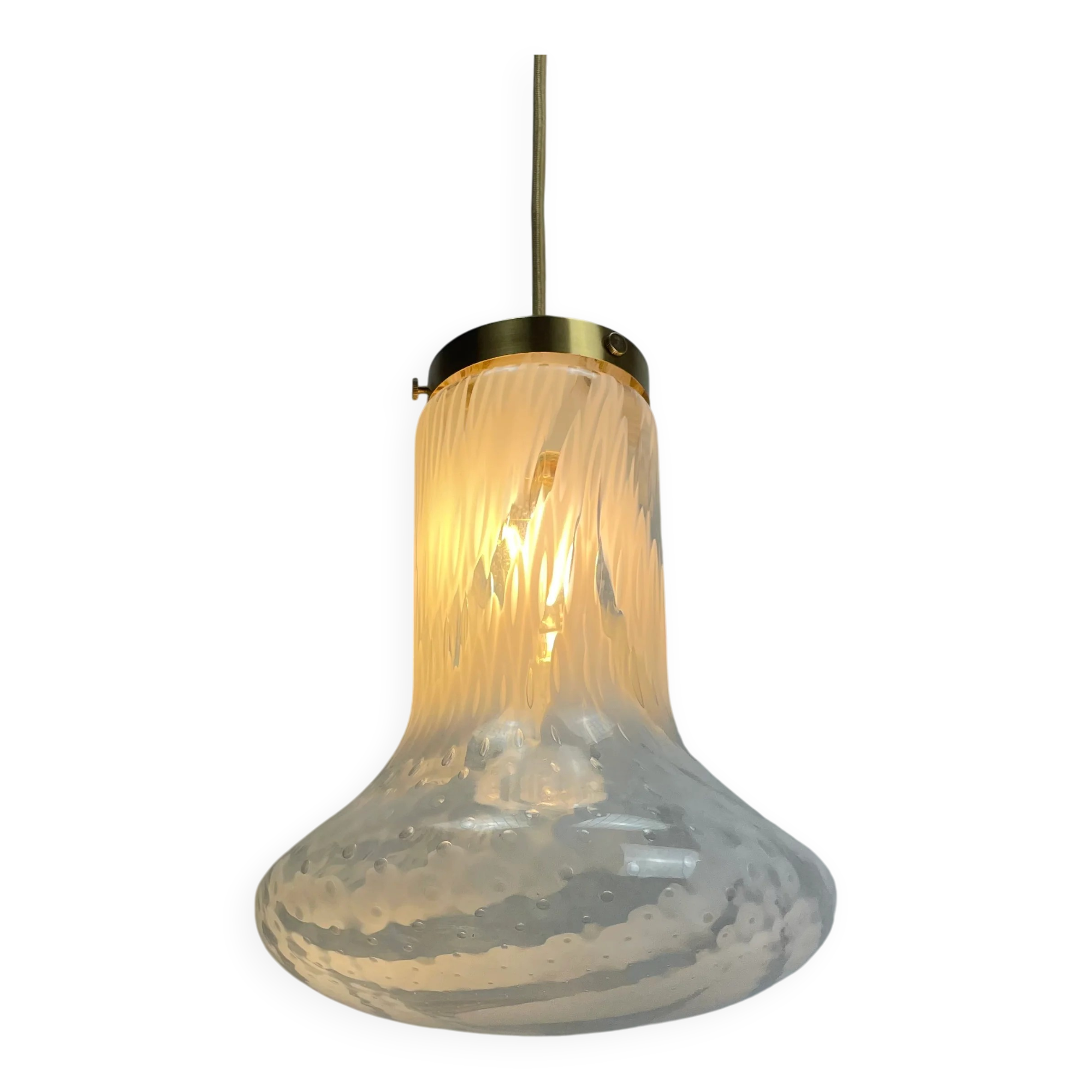 Suspension in cloudy and transparent white glass, Italian, 1960.