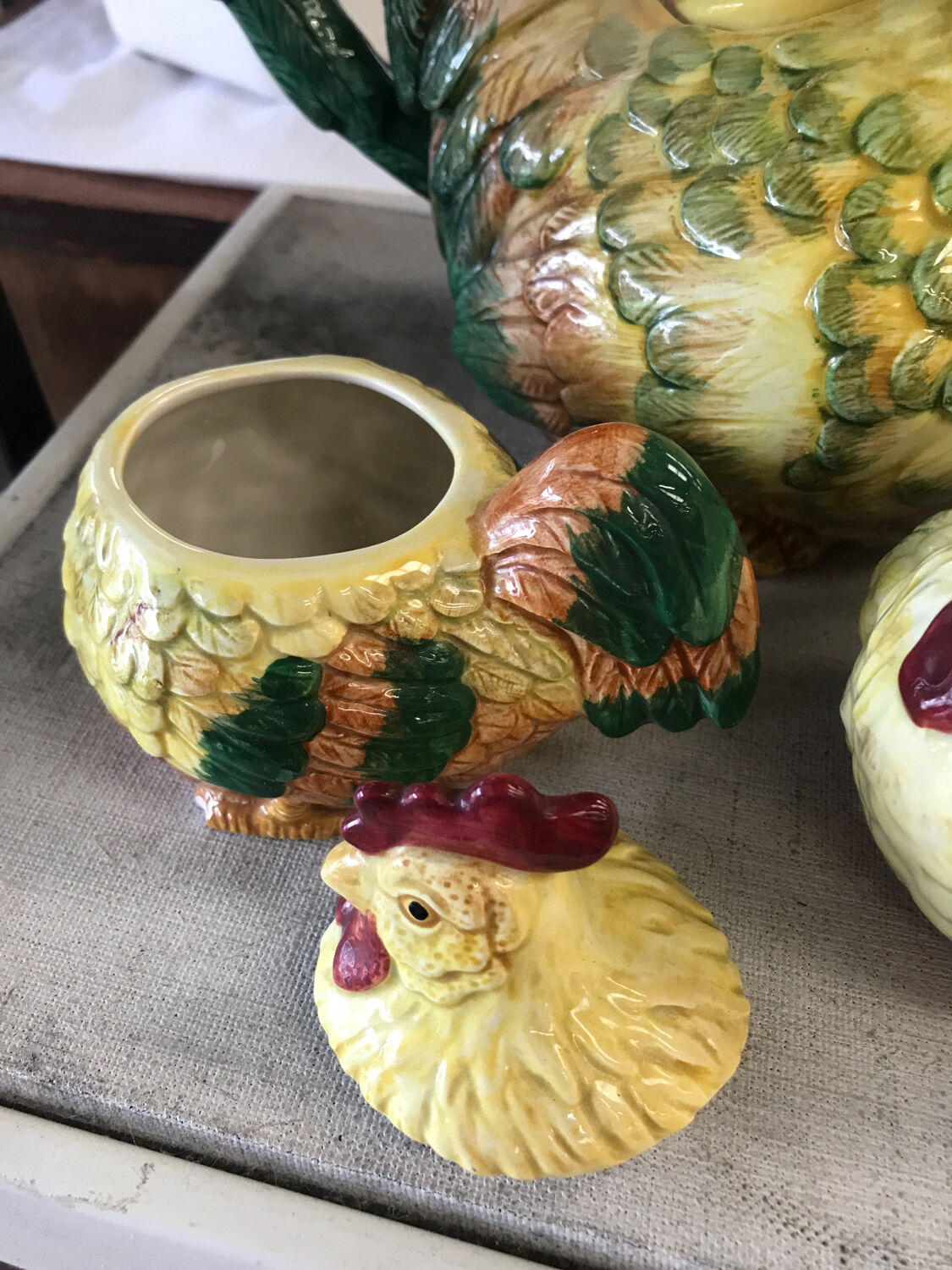 Set of candy and sugar boxes in slipware.