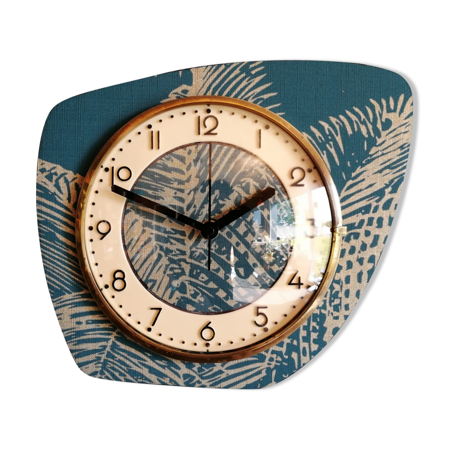 Vintage clock asymmetrical silent wall pendulum "Golden Green"