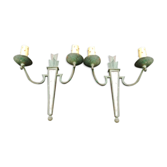 Pair of art deco sconces in wrought iron 1930