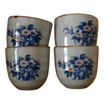 Set of 4 small stoneware tea bowls.