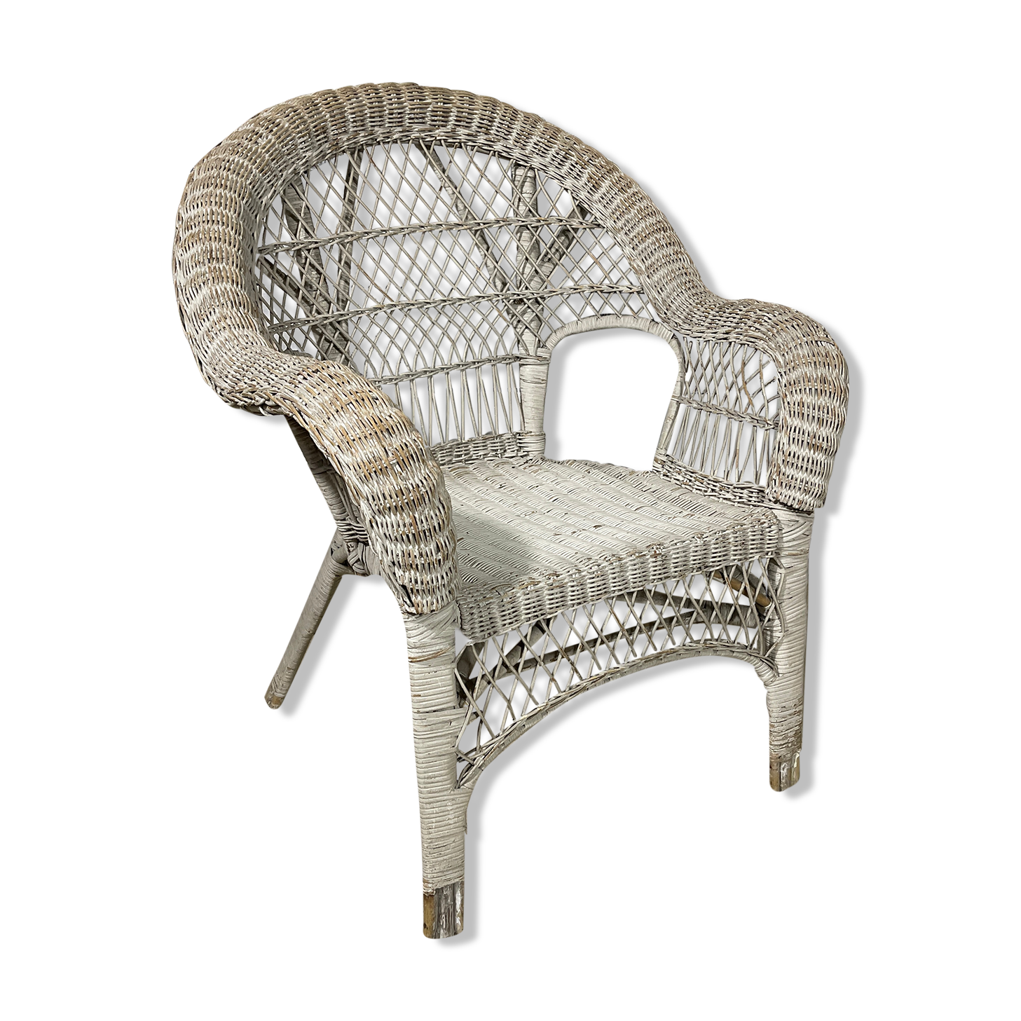 Vintage white rattan armchair