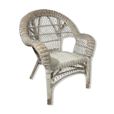 Vintage white rattan armchair