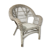 Vintage white rattan armchair