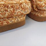 Set of 2 vintage armchairs in floral fabric with fringes from the 60s 70s