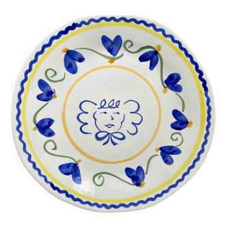 Assiette bleue angel fleur