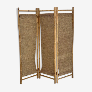 Paravent 70's en bambou et cordage